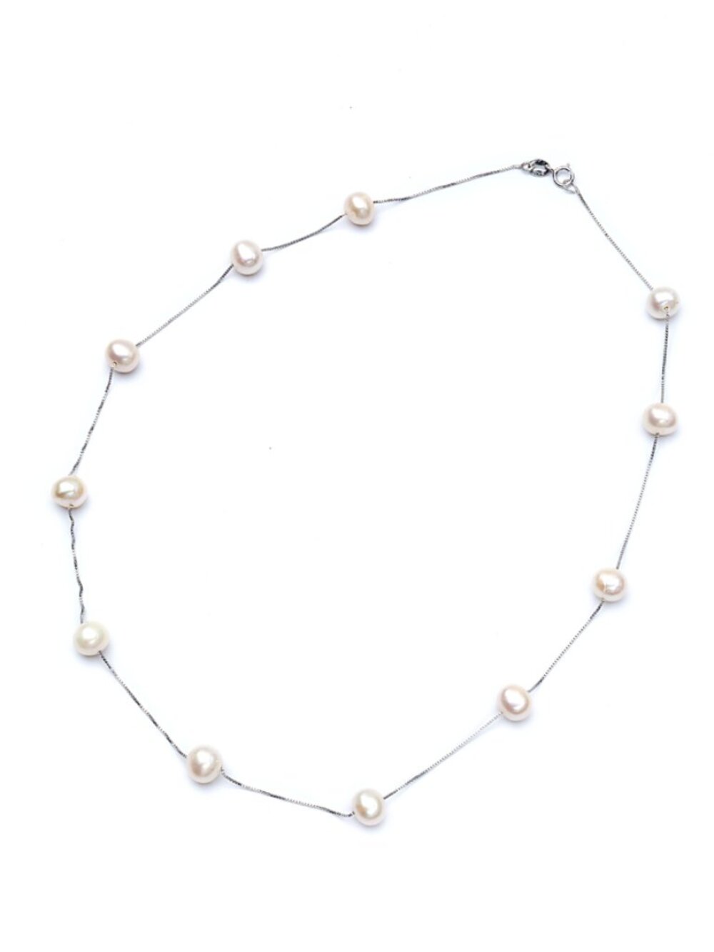 AA+ Freshwater Pearl Sterling Silver Necklace 18" – 7-8mm Near-Round Pearls - NW